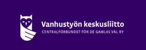 Vanhustyön keskusliiton logo: lila tausta ja valkoinen pöllö. 
